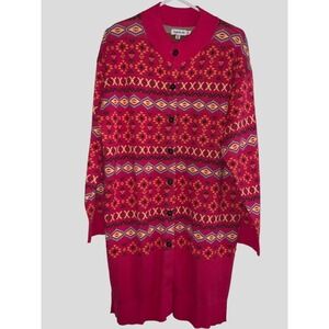 Time For‎ Me Women Cardigan Sweater Size XL Pink/ Multi Color Button Front Long